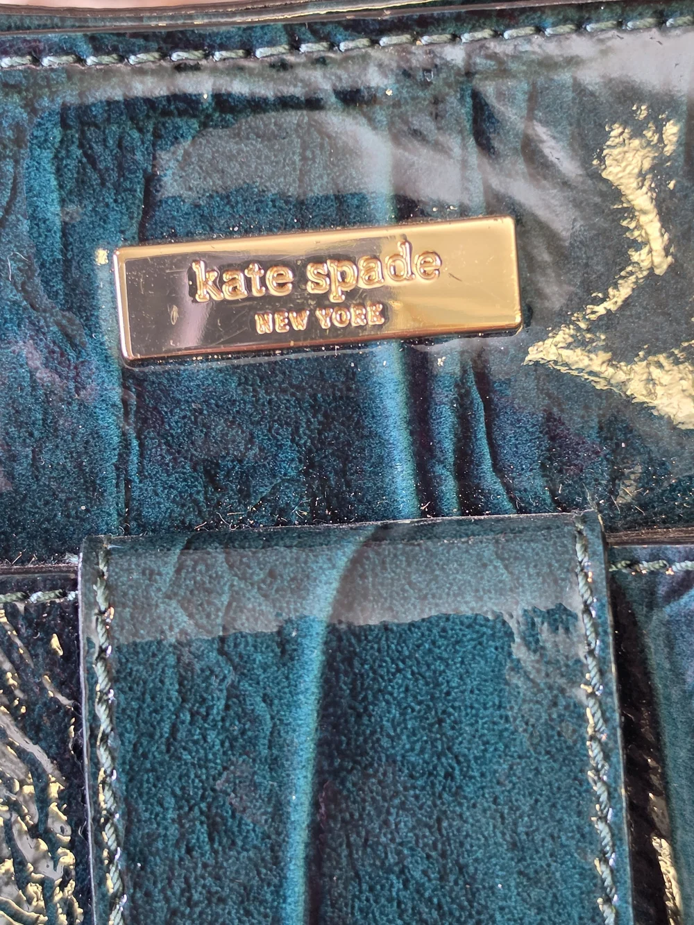 Kate Spade Knightsbridge Elena Teal Patent Croc Bow Tote
